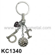 KC1340 - "rb" With Crystal Metal Key Chain